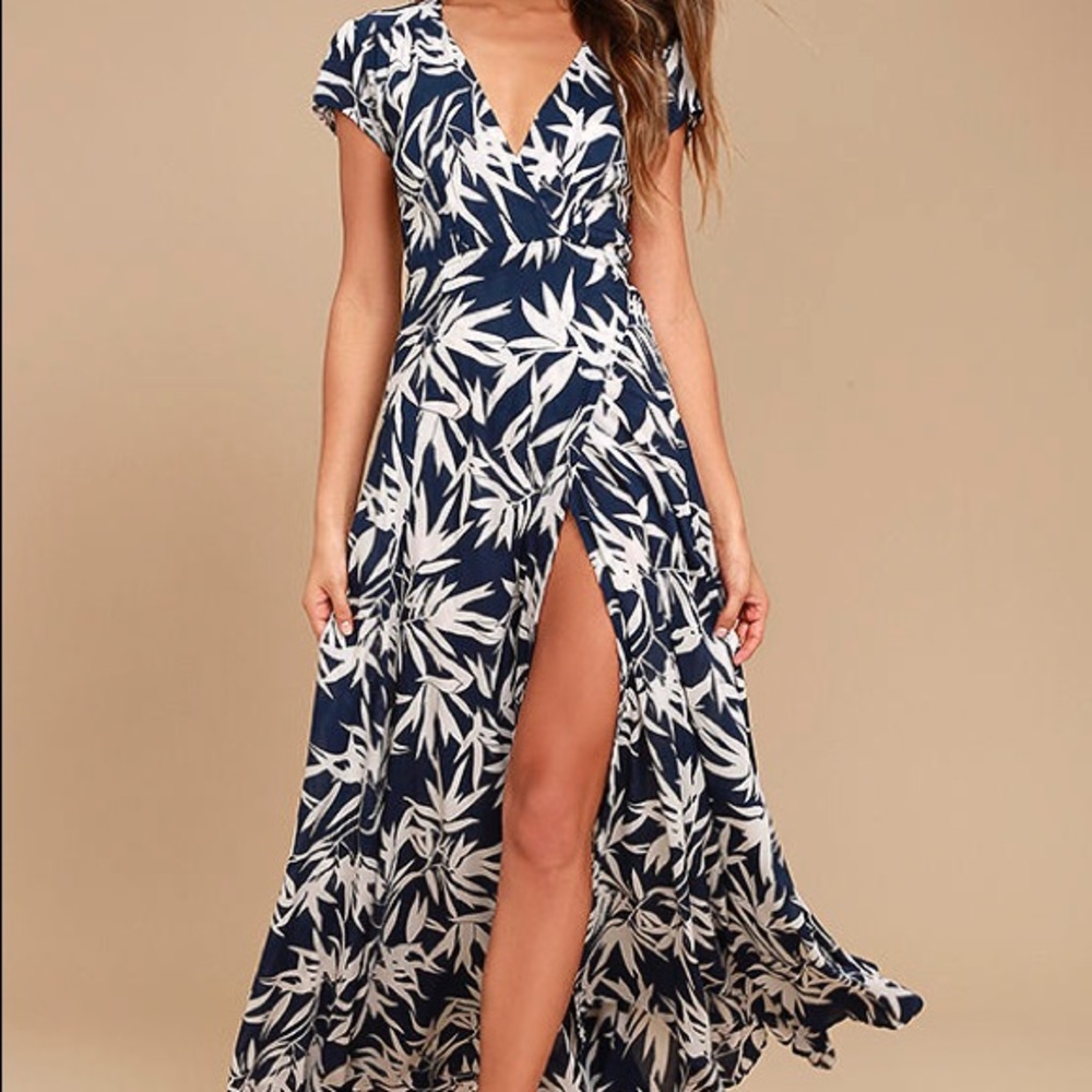 Lulus Navy Maxi Wrap Dress